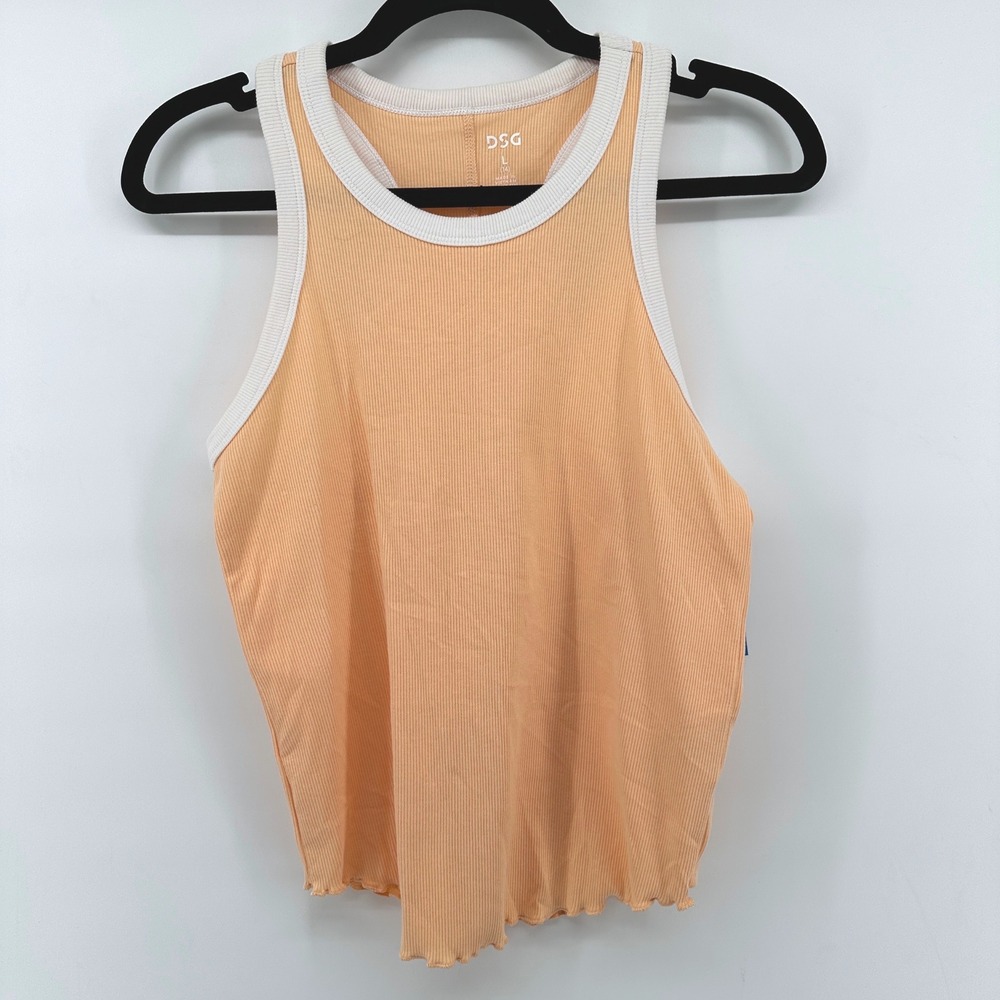 DSG Girls Cotton Rib Tank Peach Orange Racerback Lettuce Hem Size L 14 DAG15112